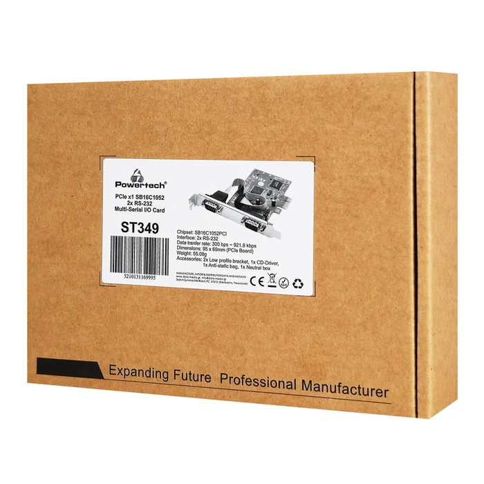 POWERTECH PCIe Serial Expansion Card ST349 (2x RS-232, 921.6Kbps, SB16C1052PCI)
