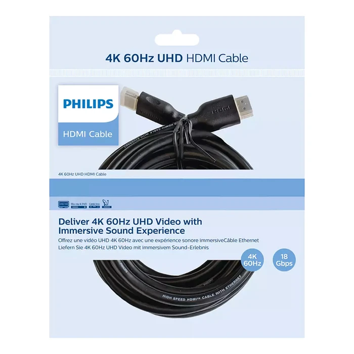 Καλώδιο HDMI Philips 2.0 SWV5510, 4K/60Hz, 18Gbps, CCS, 1.5m, μαύρο