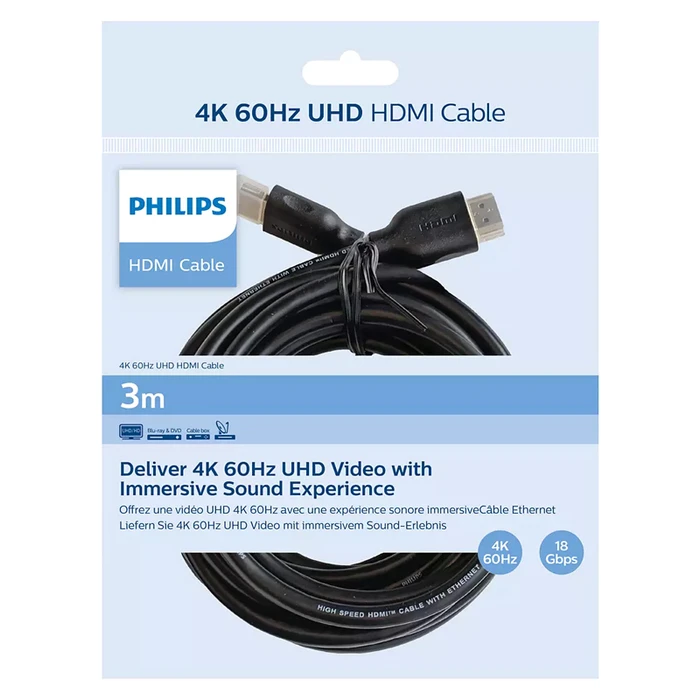 Καλώδιο HDMI Philips 2.0 SWV5531, 4K/60Hz, 18Gbps, CCS, 3m, μαύρο