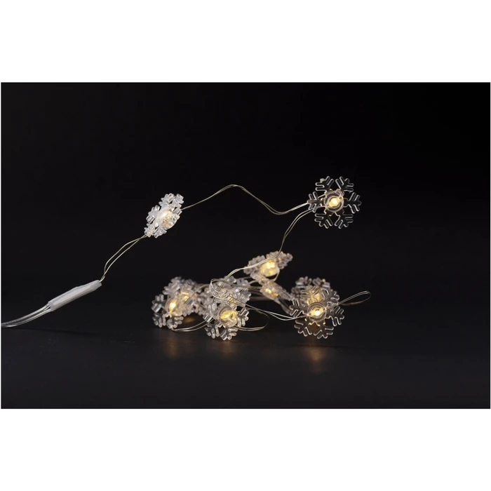 Χριστουγεννιάτικα Λαμπάκια Entac Εσωτερικά Πλαστικές Νιφάδες 10 LED Θερμό 1μ (2xAA Δεν περιλαμβ.)