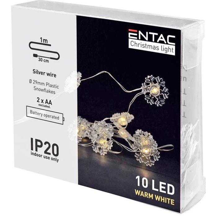 Χριστουγεννιάτικα Λαμπάκια Entac Εσωτερικά Πλαστικές Νιφάδες 10 LED Θερμό 1μ (2xAA Δεν περιλαμβ.)