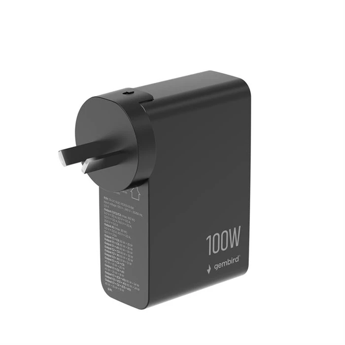 Gembird Φορτιστής GaN 4-Θυρών 100W (3x USB-C PD + 1x USB-A QC3.0) Μαύρος - TA-UC-1A3C-PD100-01-BK