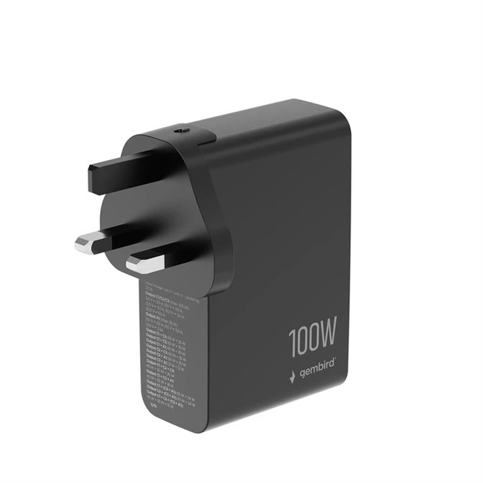 Gembird Φορτιστής GaN 4-Θυρών 100W (3x USB-C PD + 1x USB-A QC3.0) Μαύρος - TA-UC-1A3C-PD100-01-BK