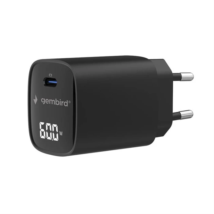 Gembird Φορτιστής USB-C 60W με LCD, Power Delivery PD 3.2 & Quick Charge 3.0 Μαύρο (TA-UC-1C-PD60LCD-01-BK)