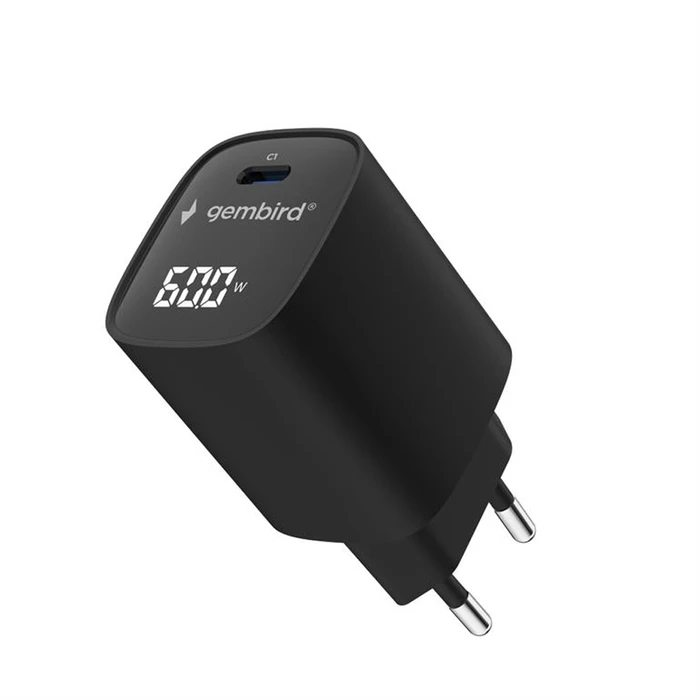 Gembird Φορτιστής USB-C 60W με LCD, Power Delivery PD 3.2 & Quick Charge 3.0 Μαύρο (TA-UC-1C-PD60LCD-01-BK)