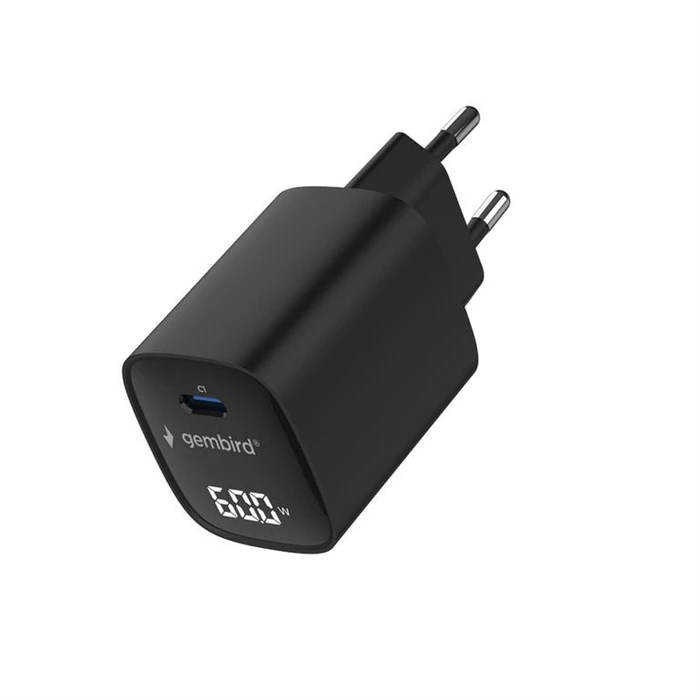 Gembird Φορτιστής USB-C 60W με LCD, Power Delivery PD 3.2 & Quick Charge 3.0 Μαύρο (TA-UC-1C-PD60LCD-01-BK)