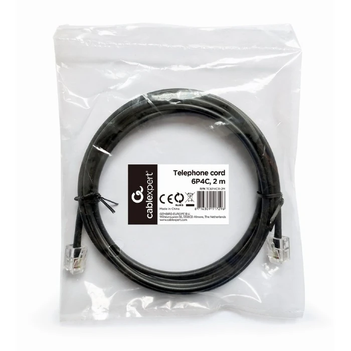 Καλώδιo Τηλεφωνικό Cablexpert ROUND 6P4C 2M Black