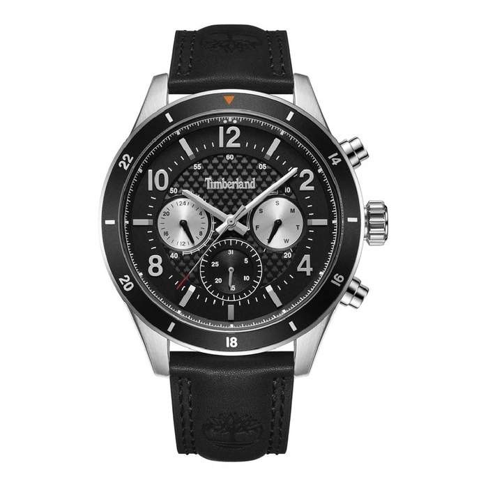 Timberland Men's Quartz Watch 46mm Chronograph Black Leather Strap TDWGF2201001