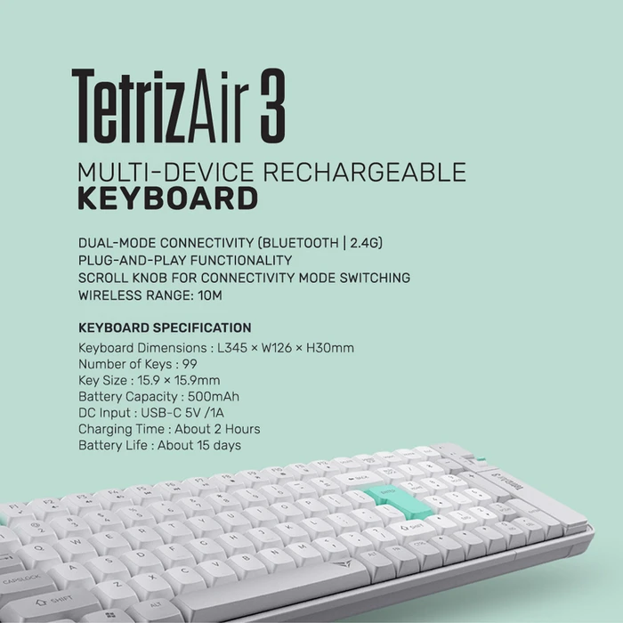 Alcatroz Tetriz Air 3 Ασύρματο Bluetooth Πληκτρολόγιο US Winter White