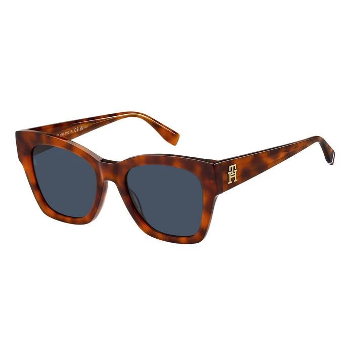 Tommy Hilfiger Women's Sunglasses TH-2156-S 0UC/KU — Acetate Brown Tortoiseshell Frame with Blue Lenses, 52/20/140 mm, Category 3 (UV400)