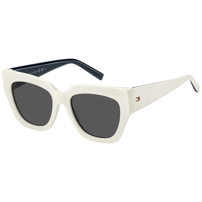 Tommy Hilfiger Women's Sunglasses TH-2223-S-SZJ – Acetate White Frame, Grey Lenses (53/19/140)