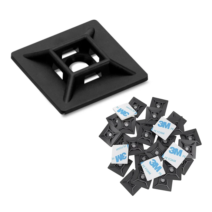 Δεματικών Καλωδίων Powertech Ties-081, 3M Αυτοκόλλητο, 2.82X2.82Cm, Μαύρο, 50Τμχ