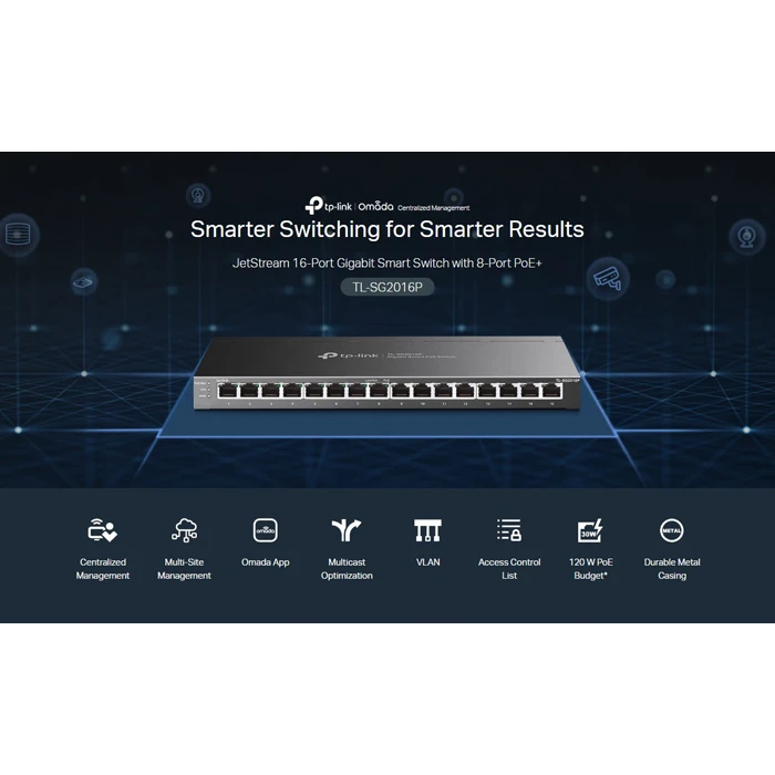 Network Switch TP-Link JetStream TL-SG2016P, 16-Port Gigabit, 8x PoE+, Ver. 1.0