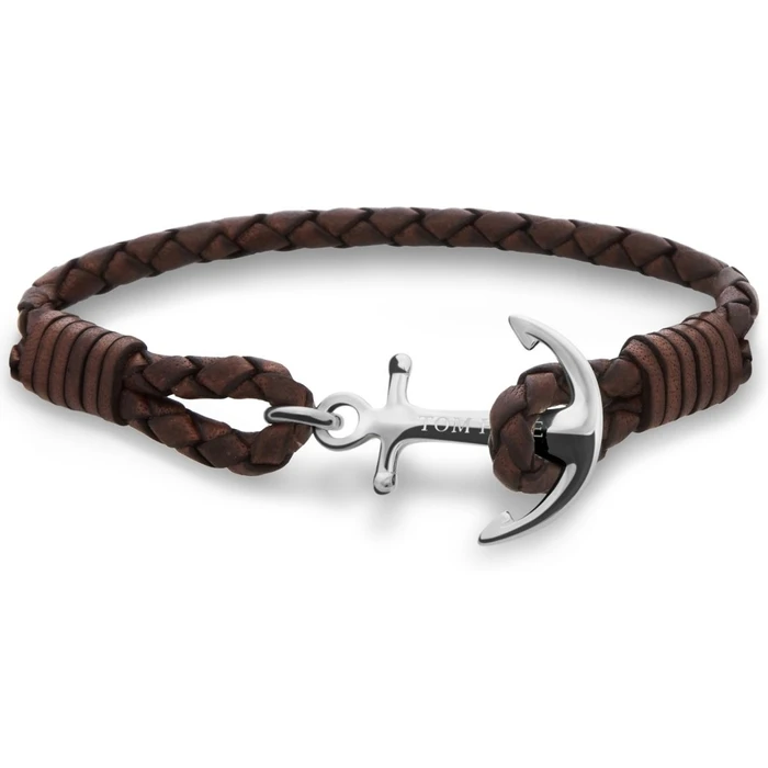 Βραχιόλι Unisex Tom Hope Tm0210 (18cm) Δερμάτινο, από Ασήμι Brown, Silver