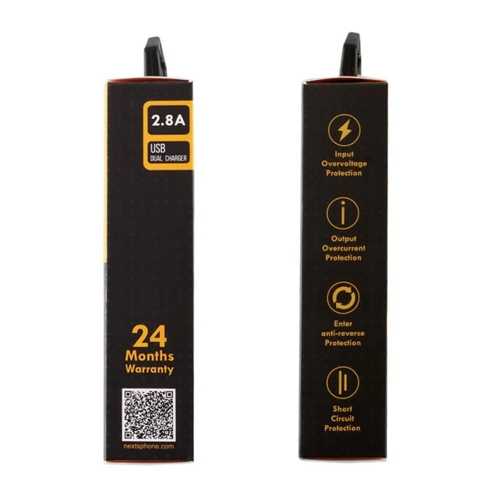 Φορτιστής Πρίζας Nsp Tn228 Μαύρος Φορτιστής Ταξιδιού Dual Usb-A Με Ενσωματωμένο Καλώδιο Type-C 2800mah