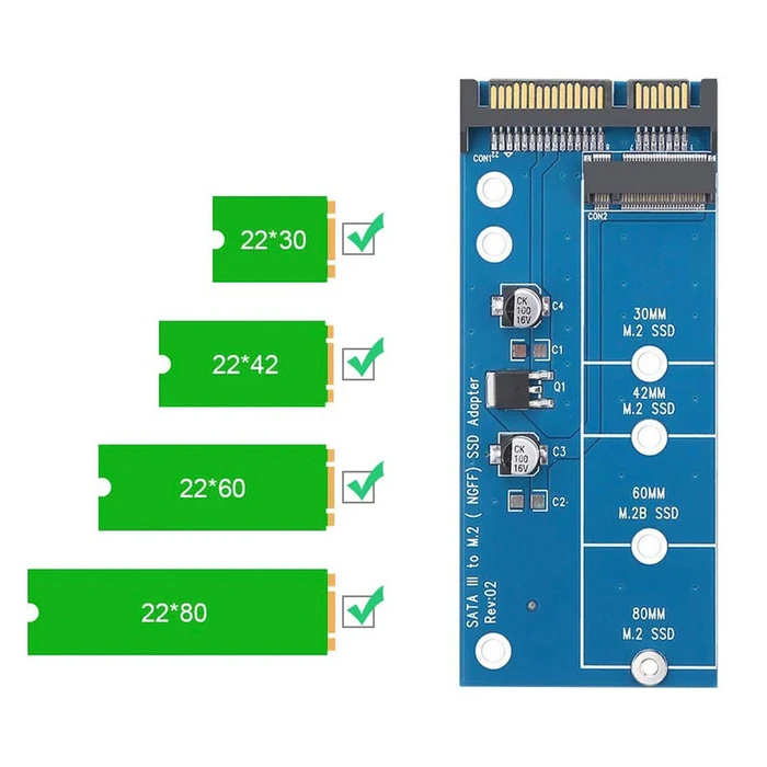Αντάπτορας Powertech  SATA 22pin σε M.2 SSD TOOL-0019, 2230/2242/2260/2280