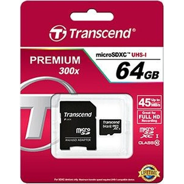 Κάρτα Μνήμης microSDXC 64GB Transcend x/45 Cl.10 +Ad