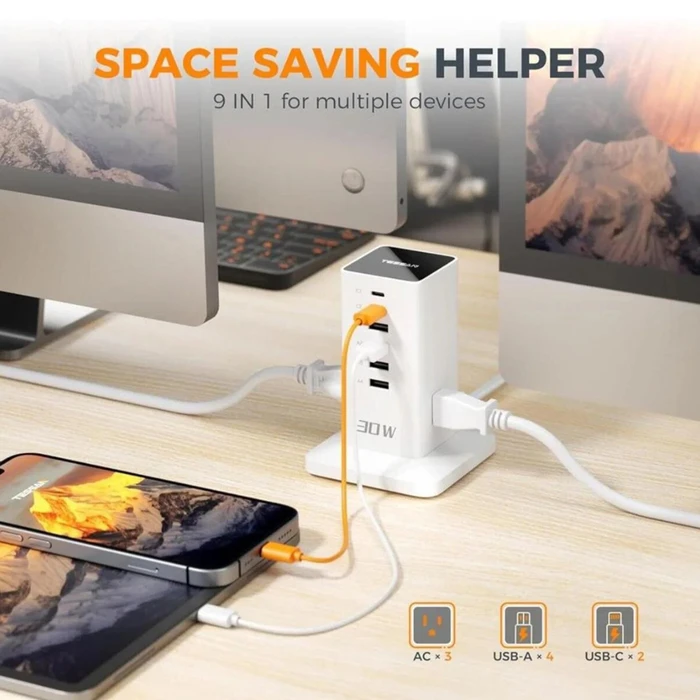 Tessan Smart Πολύπριζο 6 Θέσεων με 3 USB-A, 3 USB-C και Καλώδιο 2m (TS-CS04)