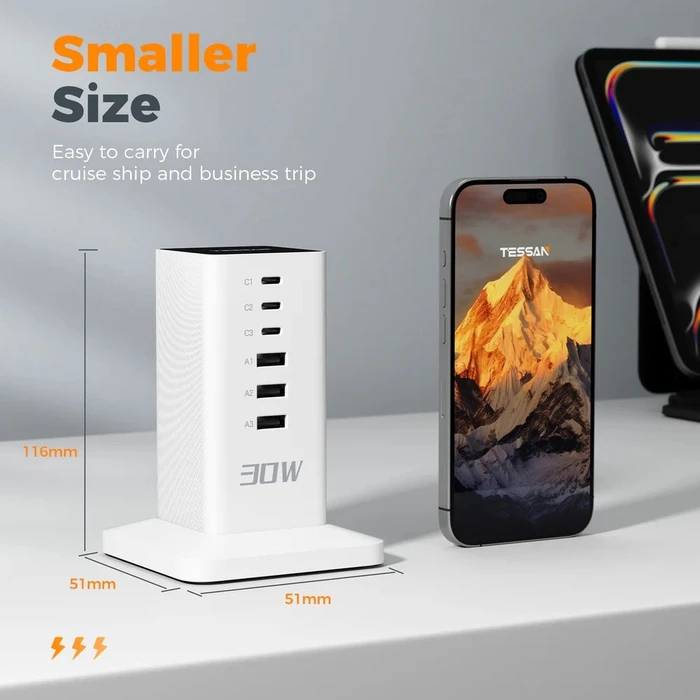 Tessan Smart Πολύπριζο 6 Θέσεων με 3 USB-A, 3 USB-C και Καλώδιο 2m (TS-CS04)