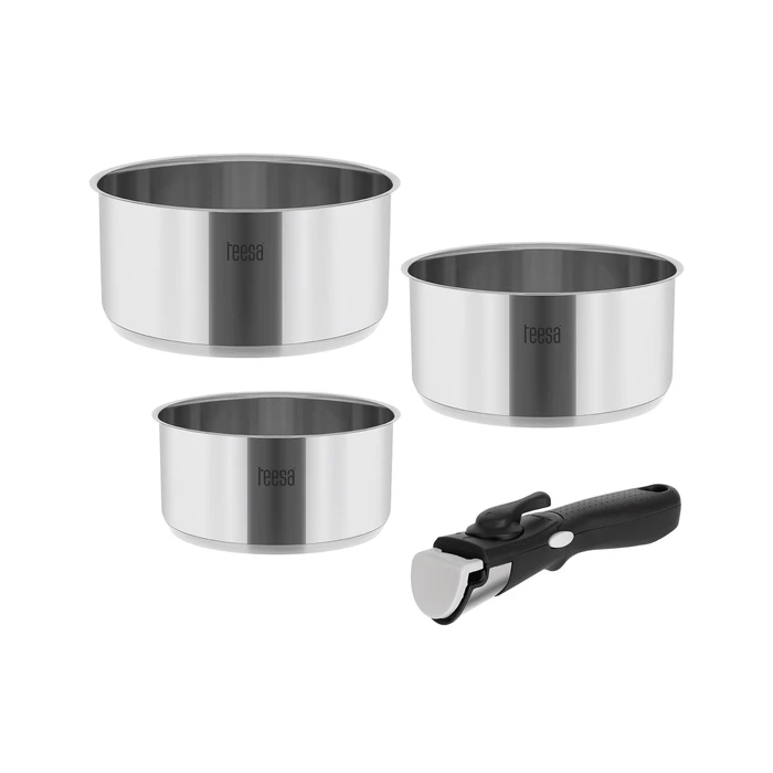 Teesa Cook Expert Single Hand Stainless Steel Cookware Set with Removable Handle (3 pcs)