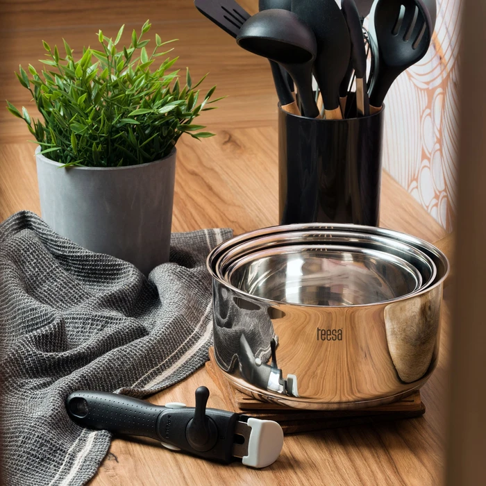 Teesa Cook Expert Single Hand Stainless Steel Cookware Set with Removable Handle (3 pcs)