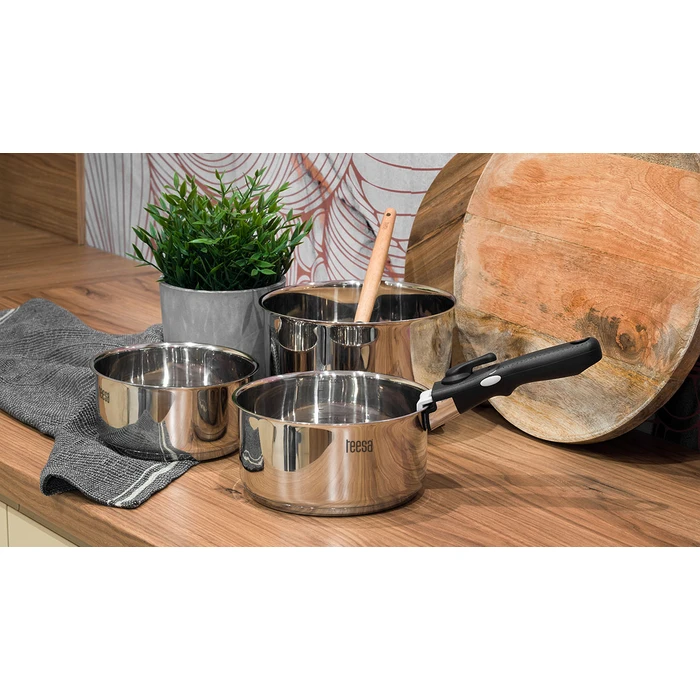 Teesa Cook Expert Single Hand Stainless Steel Cookware Set with Removable Handle (3 pcs)