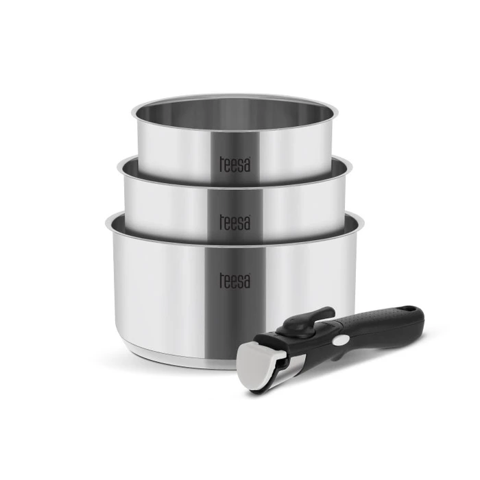 Teesa Cook Expert Single Hand Stainless Steel Cookware Set with Removable Handle (3 pcs)