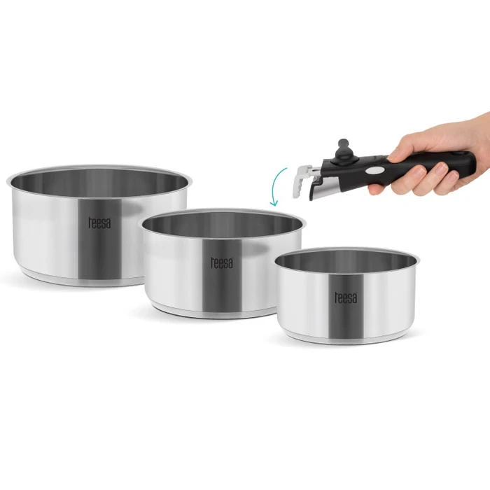 Teesa Cook Expert Single Hand Stainless Steel Cookware Set with Removable Handle (3 pcs)