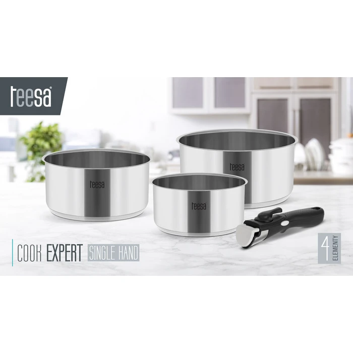 Teesa Cook Expert Single Hand Stainless Steel Cookware Set with Removable Handle (3 pcs)