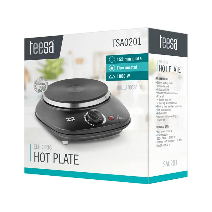 Teesa TSA0201 1000W Single Electric Hotplate