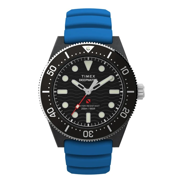 Timex Men's Quartz Watch 43mm TW2Y02500 - Black Dial, Blue Silicone Strap