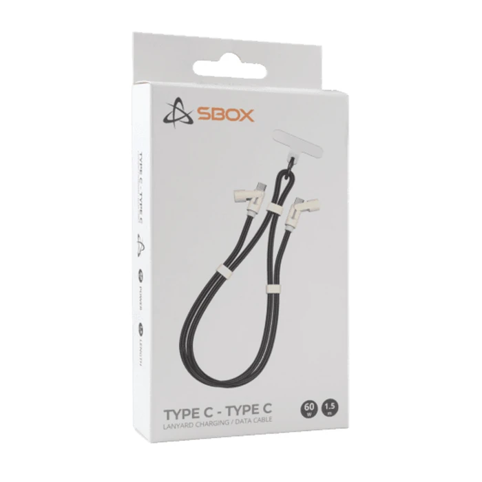 SBOX καλώδιο USB Type-C σε Type-C (lanyard) 1.5m Μαύρο, 60W