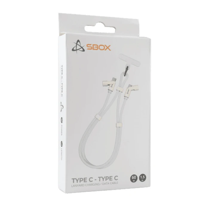 SBOX Καλώδιο USB-C σε USB-C 1.5m Λευκό (60W) με lanyard