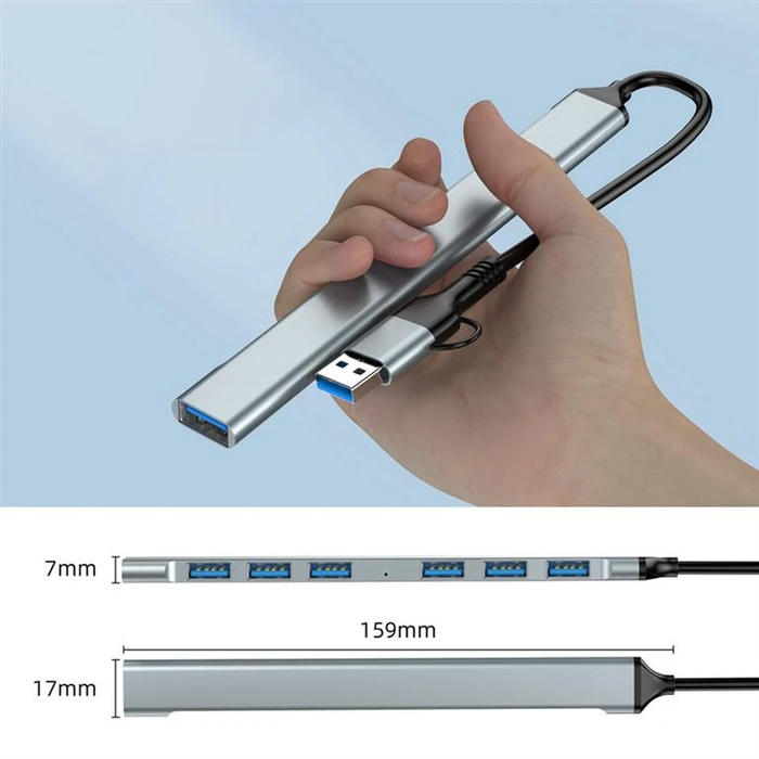 Gembird Hub 7 Θυρών USB 3.2 με σύνδεση USB-A / USB-C Ασημί UHB-ACM-U3P1U2P6-01
