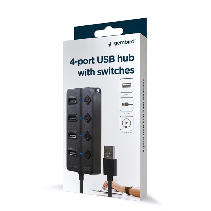 USB Hub Gembird USB 2.0 4-PORT With SWITCHES Black