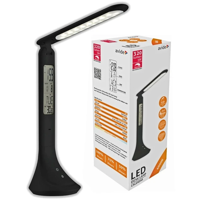 Φωτιστικό Γραφείου Avide LED με Ημερολόγιο Μαύρο 5W