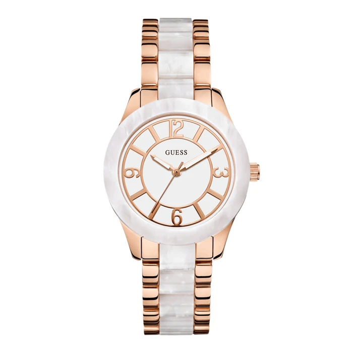 Γυναικείο Ρολόι Guess W0074L2 (37mm) Μεταλλικό Μπρασελέ Ροζ και Νακαρ