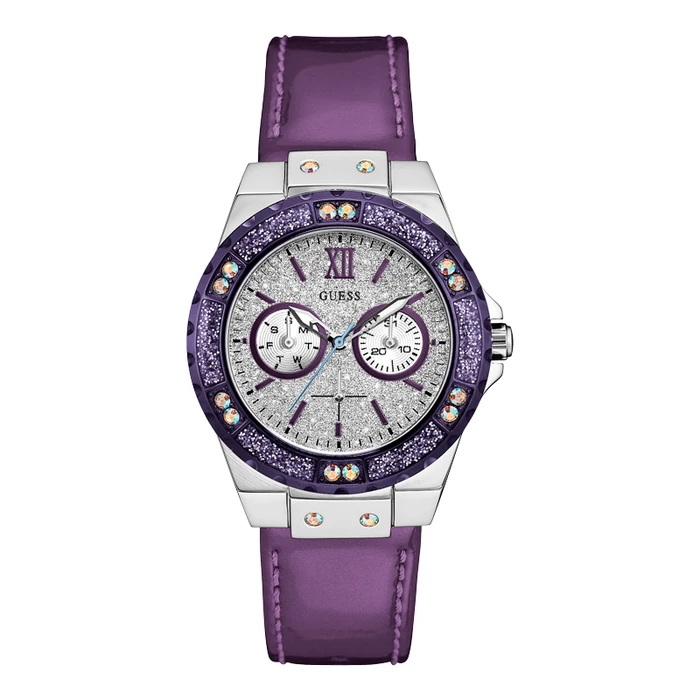 Γυναικείο Ρολόι Guess W0775L6 (38mm) Δερμάτινο Λουράκι Λιλά
