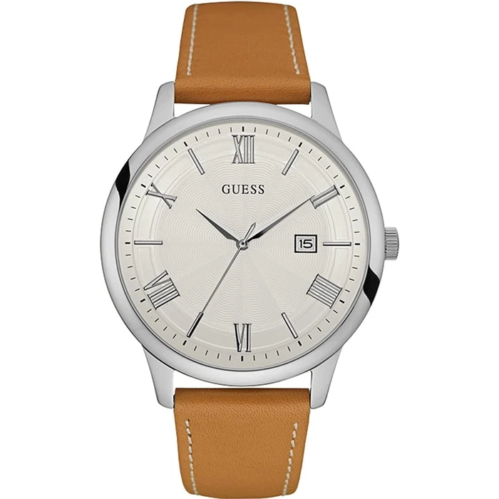 Ανδρικό Ρολόι Guess W0972G1 (46mm) Δερμάτινο Λουράκι Καφέ
