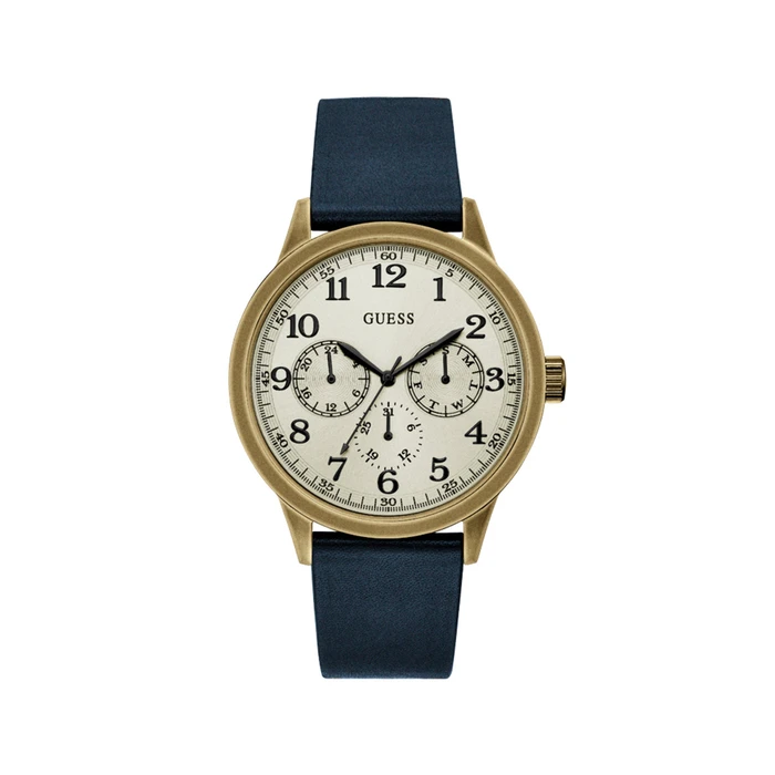 Ανδρικό Ρολόι Guess W1101G2 (46 mm) Δερμάτινο Λουράκι Μπλε