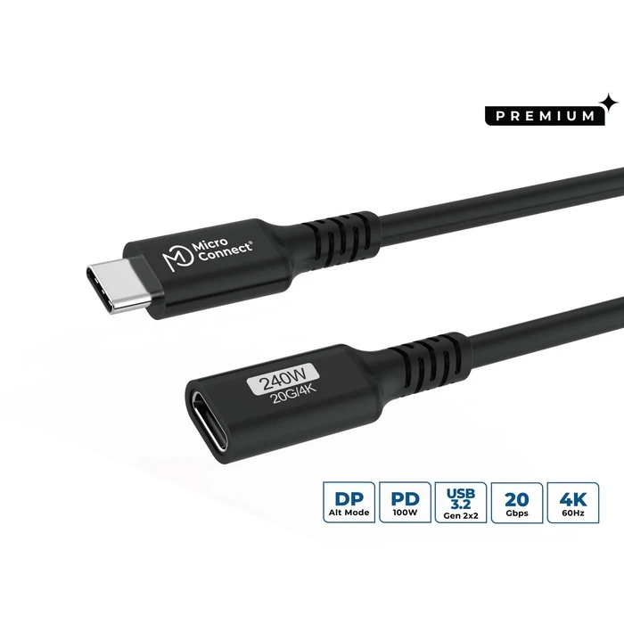 Microconnect USB 3.2 Cable USB-C male to USB-C female 100W PD 1m Black (USB3.2CC1EX)