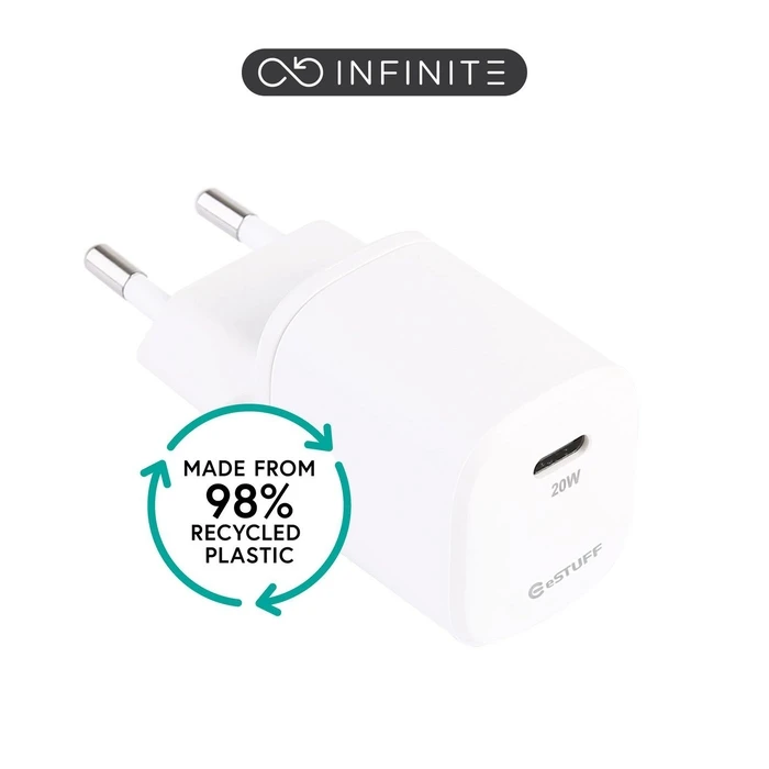 eStuff Φορτιστής Χωρίς Καλώδιο με Θύρα USB-C 20W Power Delivery Λευκός (Infinite)
