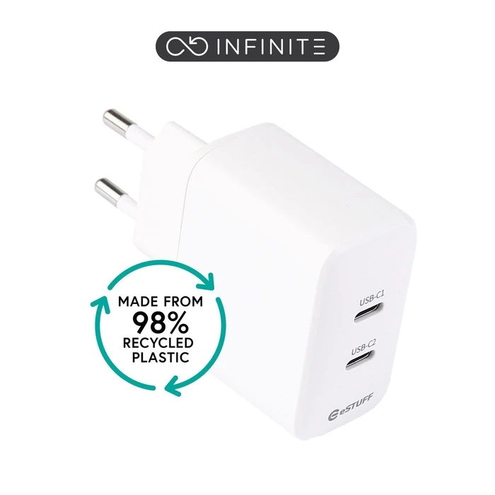 eStuff Φορτιστής Χωρίς Καλώδιο με 2 Θύρες USB-C 35W Power Delivery Λευκός (Infinite)