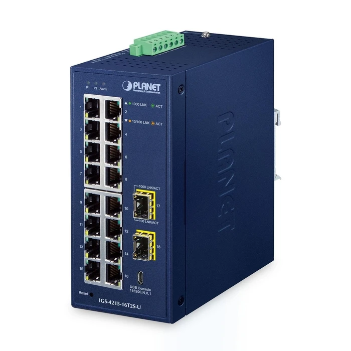 Planet IGS-4215-16T2S-U Managed L2 Switch - 16 x 1GbE RJ45 + 2 x SFP