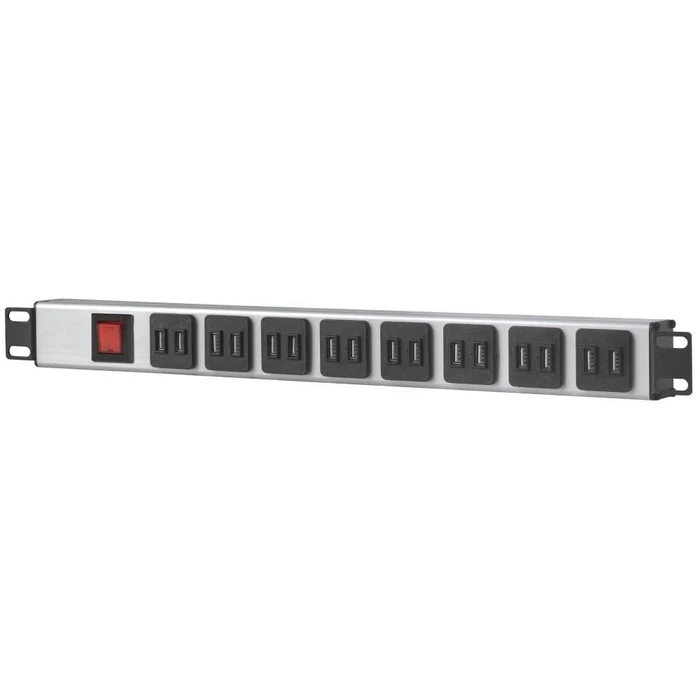 Intellinet Rack Power Strip I-CASE STRIP-U16F — 8 AC outlets, 16 x USB-A ports, 2m cable