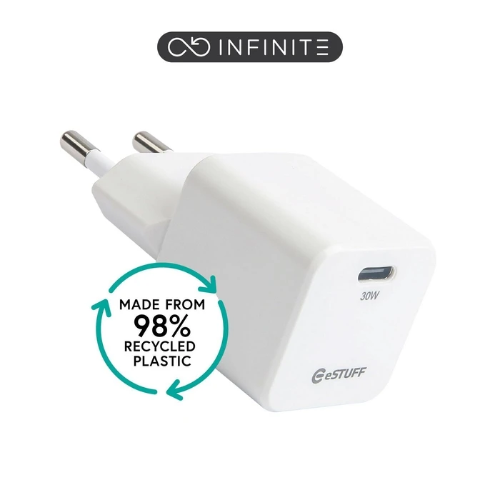 eStuff Φορτιστής Τοίχου USB-C GaN 30W Power Delivery Λευκός (ES637027-BULK)