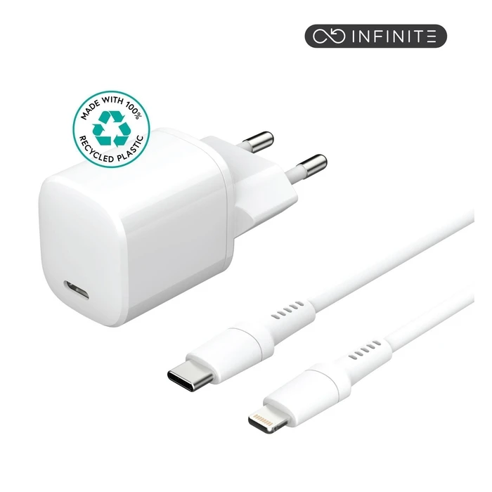 eStuff Φορτιστής με Θύρα USB-C και Καλώδιο USB-C 20W Power Delivery Λευκός (ES637500)