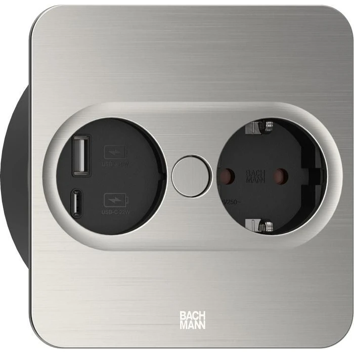Bachmann Single Recessed Power Outlet with 2 USB Ports Grey 946.005