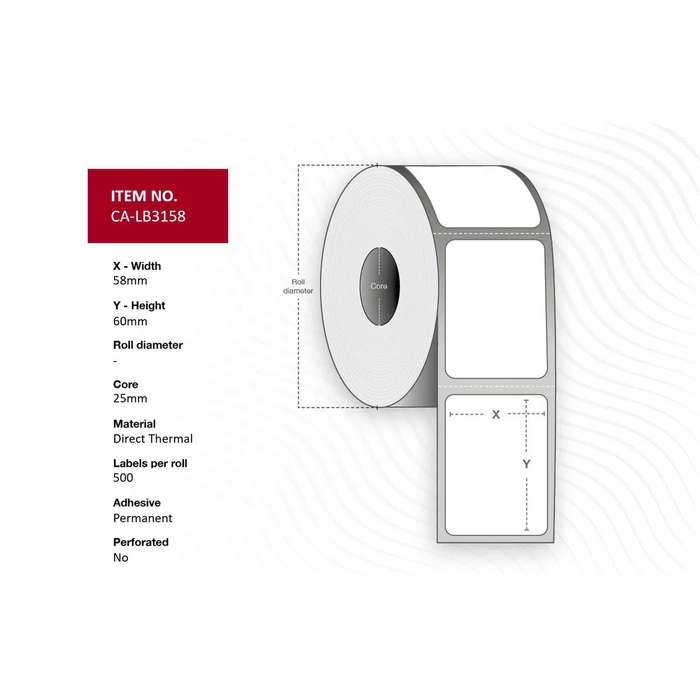 Capture 500 Adhesive Labels on Roll for Label Printers 58x60mm, 20 rolls