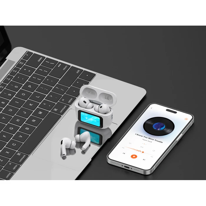 Bluetooth Handsfree Celebrat W63, Οθόνη Αφής, Tws, Anc, 13Mm, 30/360Mah, Λευκό